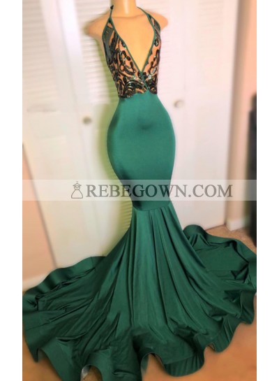 Dark Green Halter 2023 Prom Dresses