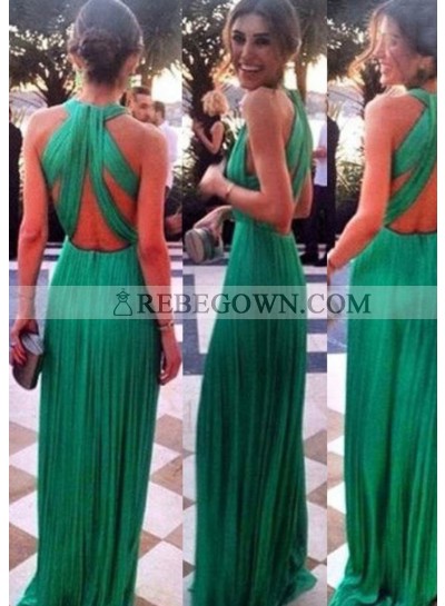 Pleats Halter A-Line Chiffon Prom Dresses