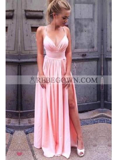 2023 Siren Princess/A-Line Satin Sweetheart Side Slit Pink Prom Dresses