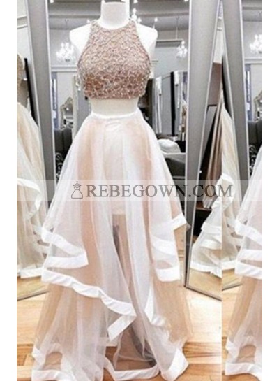 Long Floor length A-Line Sequins Layers Tulle Prom Dresses
