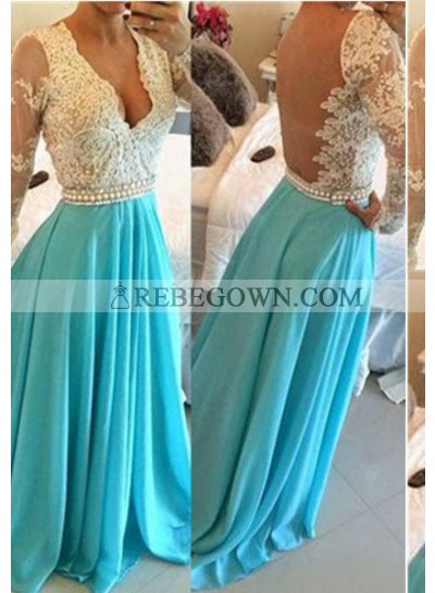 rebe gown 2023 Blue Long Floor length A-Line Beading Long Floor length Chiffon Prom Dresses