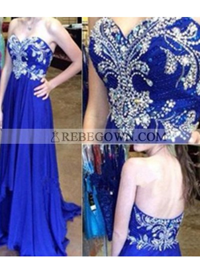 rebe gown 2023 Blue Long Floor length A-Line Embroidery Sweetheart Chiffon Prom Dresses