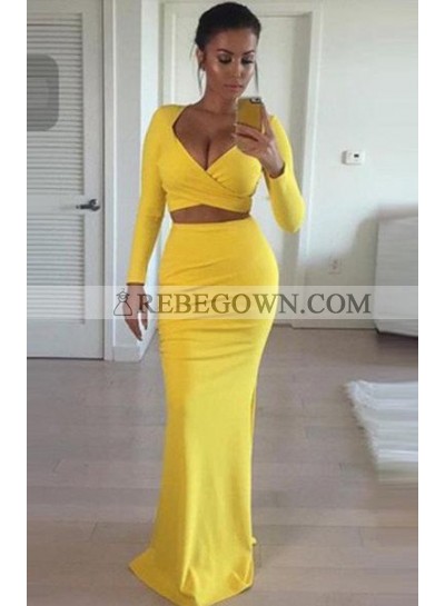Column/Sheath Long Sleeve Natural Long Floor length Prom Dresses