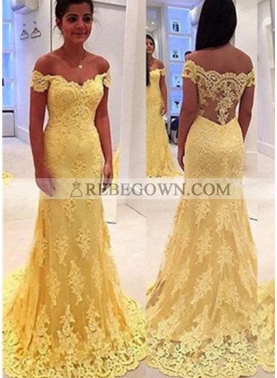Long Floor length Off-the-Shoulder Mermaid Lace Prom Dresses