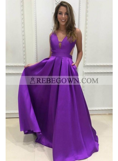Purple Princess/A-Line Satin Prom Dresses Long