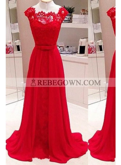 2023 Gorgeous Red Scalloped Neck A-Line Stretch Satin Prom Dresses