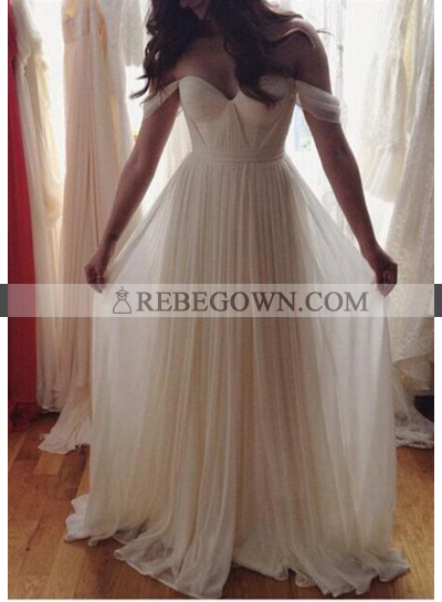 2023 Unique White Ruching Off-the-Shoulder Chiffon Prom Dresses