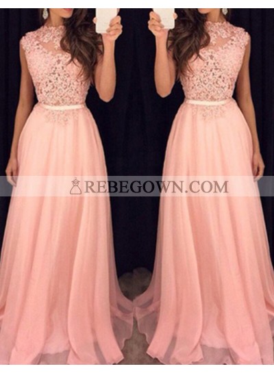 2023 Glamorous Pink Sleeveless Appliques A-Line Prom Dresses