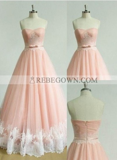 Appliques Sweetheart A-Line Tulle Prom Dresses 2023 Glamorous Pink