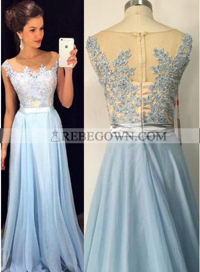 rebe gown 2023 Blue Appliques A-Line Chiffon Prom Dresses