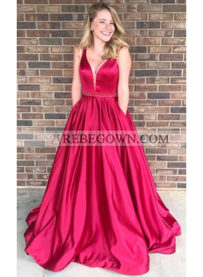 2023 Elegant Princess/A-Line Satin Red Prom Dresses
