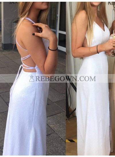 2023 Unique White Backless Natural Long Floor length Column/Sheath Prom Dresses
