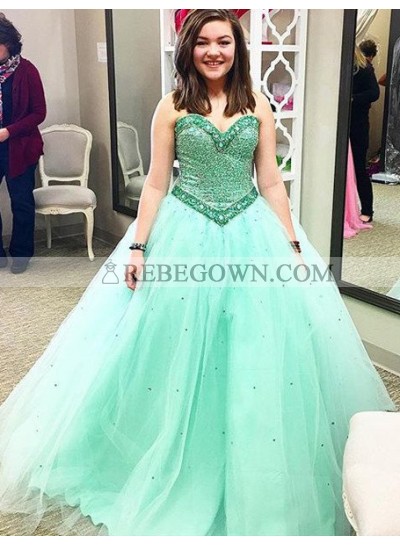 Crystal Detailing Ball Gown Tulle Prom Dresses