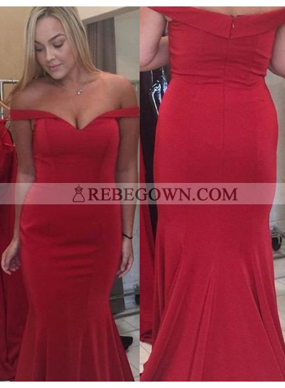 2023 Gorgeous Red Off-the-Shoulder Zipper Mermaid Prom Dresses