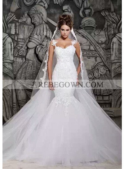 Tulle Mermaid  Applique Sweetheart Sweep Train Wedding Bridal Gowns / Dresses