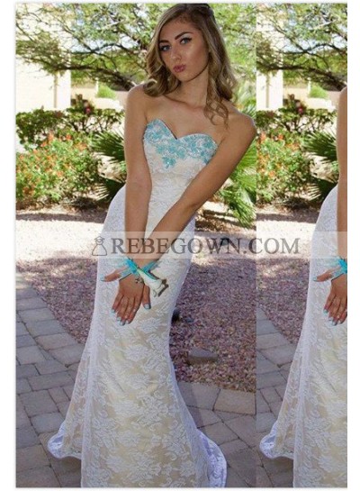 2023 Unique White Beading Sweetheart Mermaid Lace Prom Dresses