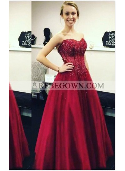 2023 Gorgeous Red Appliques Sweetheart Ball Gown Satin Prom Dresses