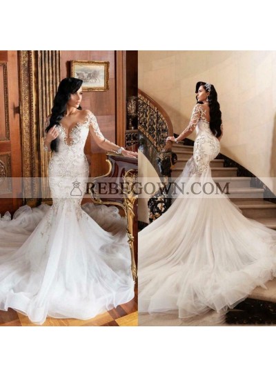 2023 V-neck Long Sleeves Lace Wedding Dresses