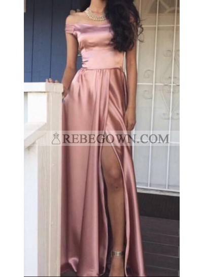 New Arrival Princess/A-Line Dusty Rose Satin Off The Shoulder Prom Dresses