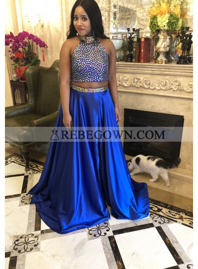 2023 Ball Gown Two Piece Prom Dresses Royal Blue Queen