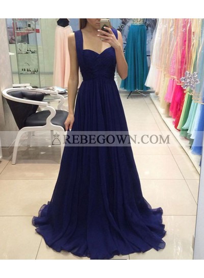 Cheap Chiffon Sweetheart Royal Blue A-Line 2023 Prom Dresses