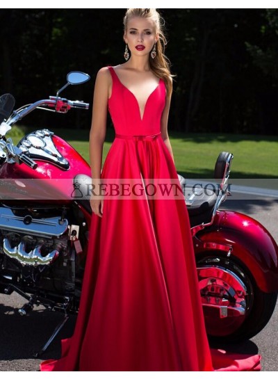 Elegant A-Line Satin Red Sweetheart 2023 Prom Dresses