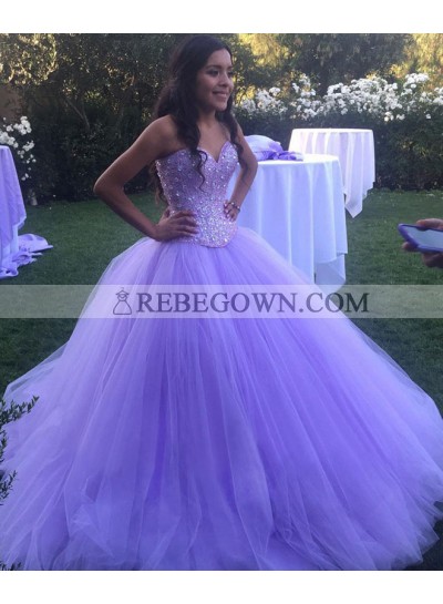2023 Charming Lilac Sweetheart Tulle Ball Gown Prom Dresses