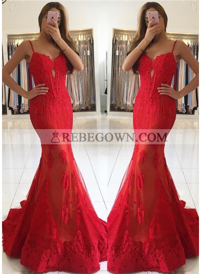Sexy 2023 Trumpet/Mermaid  Red Sweetheart Prom Dresses With Appliques