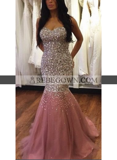 Charming Trumpet/Mermaid  Sweetheart Dusty Rose Tulle 2023 Prom Dresses