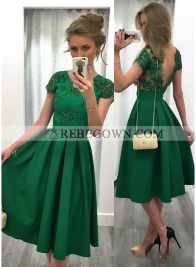 Cheap A-Line Emerald Satin Short Prom Dresses 2023