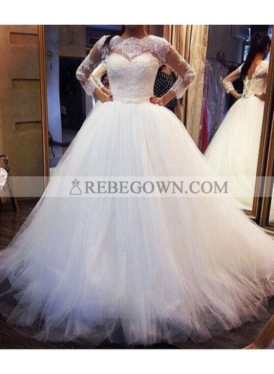 2023 Cheap A Line Long Sleeves Lace Tulle Wedding Dresses