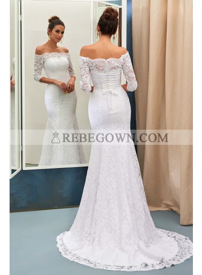 Adorable Sheath Off The Shoulder Long Sleeves Lace Wedding Dresses 2023