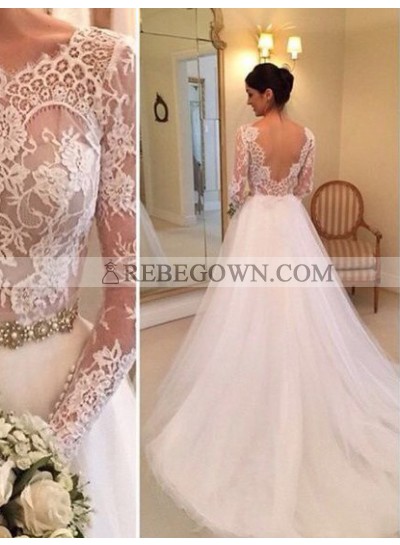 2023 Nice A Line Long Sleeves Backless Lace Wedding Dresses