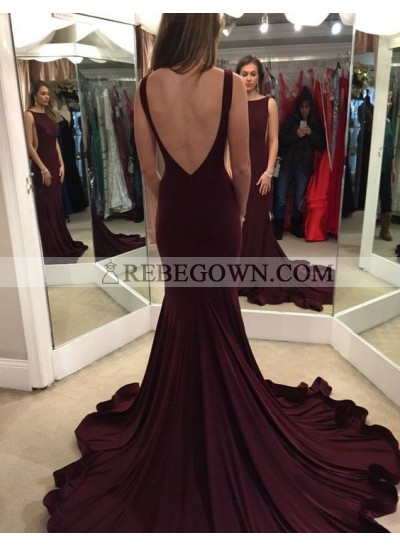 Perfect 2023 Satin Burgundy Trumpet/Mermaid  Prom Dresses Backless