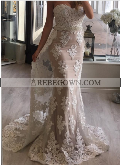 New Arrival Sheath Sweetheart Tulle With Appliques Champagne 2023