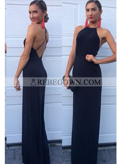 2023 Charming Sheath Backless Black Prom Dresses