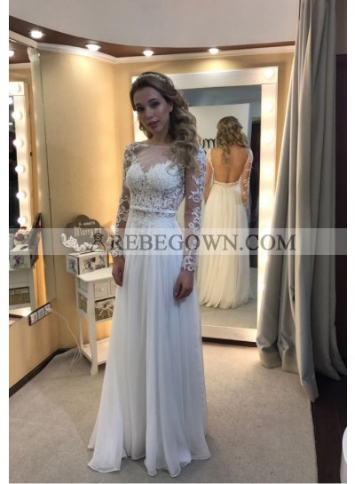 Cheap A-Line Long Sleeves White Backless 2023 Prom Dresses