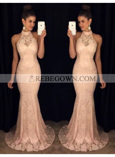 Sexy Trumpet/Mermaid  Pearl Pink Lace 2023 Prom Dresses