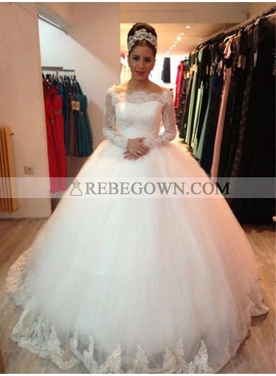 2023 White Long Sleeves Off The Shoulder Ball Gown Wedding Dresses