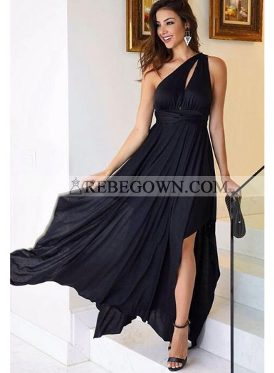 Cheap One Shoulder Chiffon Black 2023 Prom Dresses