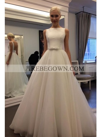 2023 Elegant A Line Organza Floor Length Backless Plain Wedding Dresses