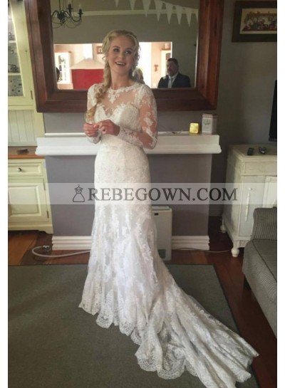 2023 Newest Sheath Lace Long Sleeves Sweetheart Wedding Dresses