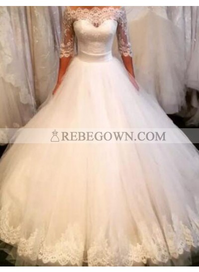 2023 Off The Shoulder Ball Gown Tulle Half Sleeves Wedding Gown