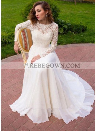 2023 New A Line Chiffon Long Sleeves Lace Wedding Dresses