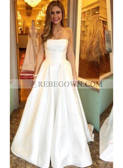 Simple A Line Strapless Floor-length Plain 2023 Wedding Dresses