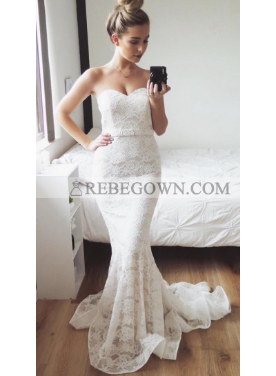 Charming Mermaid  Sweetheart Lace Small Train Wedding Dresses 2023
