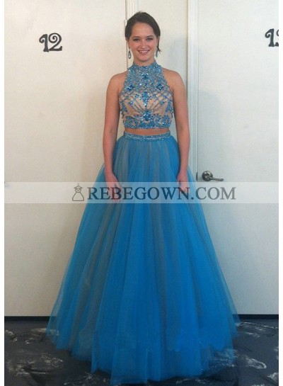 A-Line Tulle 2023 Two Pieces Prom Dresses
