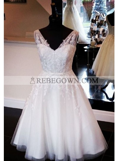 A Line Tulle Knee Length With Bowknot Belt 2023 Short Wedding Dresses