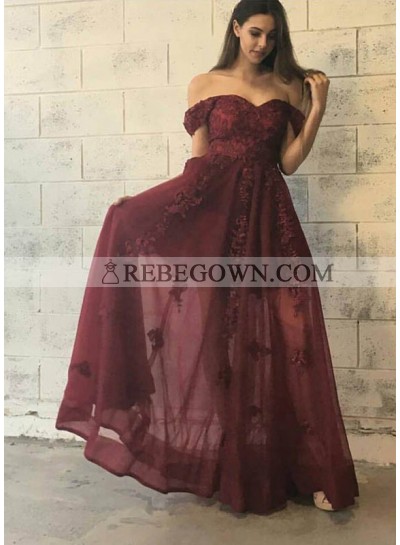 A-Line Burgundy Off The Shoulder 2023 Prom Dresses