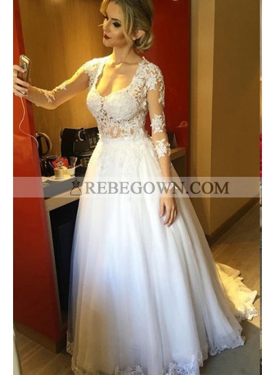 Elegant A Line Tulle With Appliques Long Sleeves 2023 Wedding Dresses